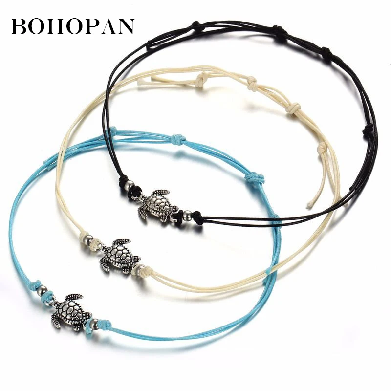 

Boho Beach Layered Rope Anklet Turtle Elephant Pendant Chain Handmade Anklets Foot Jewelry For Women pulseras tobilleras mujer