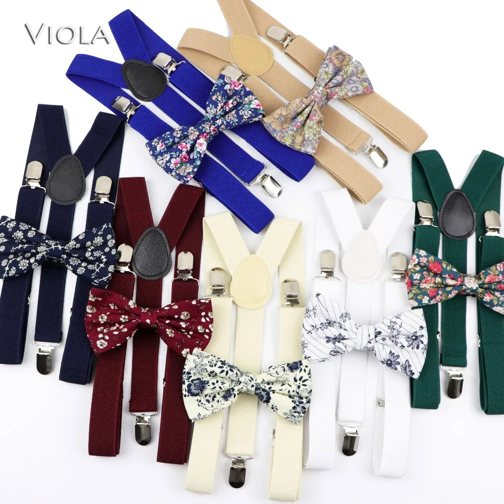 

Spring Men Kids Soild Suspenders Floral Bowtie Set Unique Y-Back Brace Cotton Butterfly Belt BowTie Adjustable Accessory Special