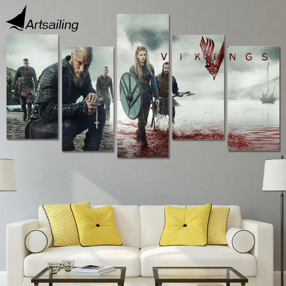

HD Printed vikings ragnar lodbrok Painting on canvas room decoration print poster picture 5 piece canvas Free shipping/ny-1985
