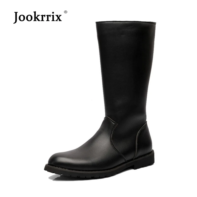 

Jookrrix 2018 New Shoes Men Fashion Brand Martin Boots Male Military Boots uomo footware Long Boots Zipper Mid Calf Breathable