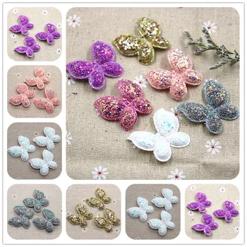 

12pcs bling slap-up butterfly Non-woven patches glitter Felt Appliques for clothes Sewing Supplies DIY craft hair bow center