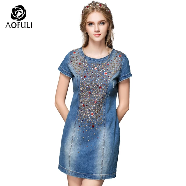 S L Diamond Summer Denim Dress Plus Size Women Jean Short S L Diamond Summer Denim Dress Plus Size Women Jean Short Sleeve Beaded