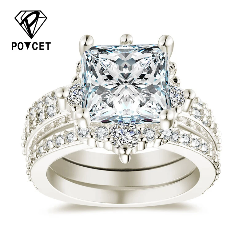 POTCET White Gold Color Rings for Women Round Engagement Wedding clear AAA Zircon Jewelry Bague Bijoux Size 6 7 8 9 H1433 | Украшения и