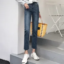 Тонкий Гонконг Стиль Осень Зима Повседневное джинсовые штаны полномерная прямая джинсы для женщин для Винтаж Высокая талия мотобрюки Femme QH210