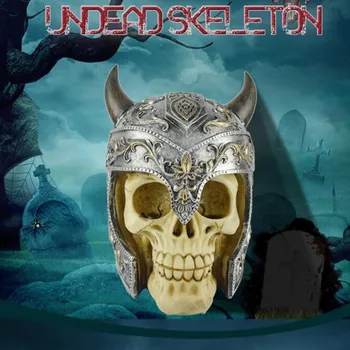 

Ox Horn Helmet Skull Figurine Creative Skull Home Decoration Crafts Halloween Funny Tricky Props Birthday Gifts L3064