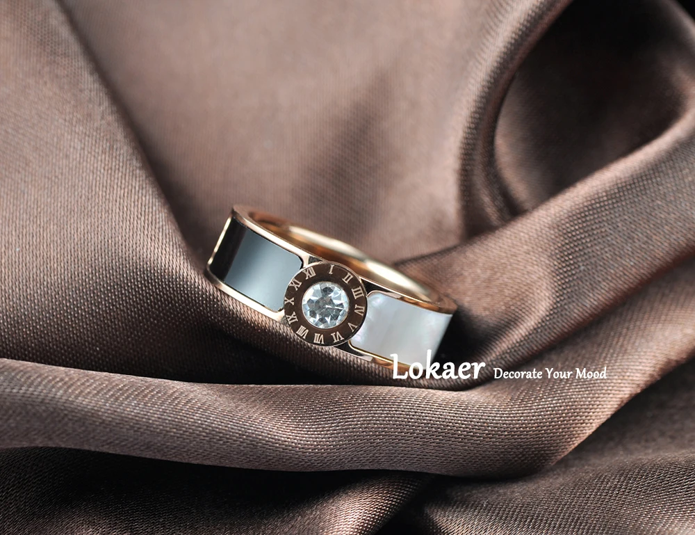 Lokaer Classic Stainless Steel Fine Brand Jewelry Acrylic & Shell Roman Alphabet Rings Bridal Wedding Engagement Ring R17033 stainless steel ring finger ring wedding rings wedding ring