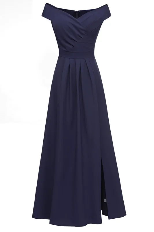 CD1682#Slim dark blue Boat Neck Bridesmaid Dresses Long burgundy bridal gown wedding party dress wholesale cheap women clothing - Цвет: dark blue