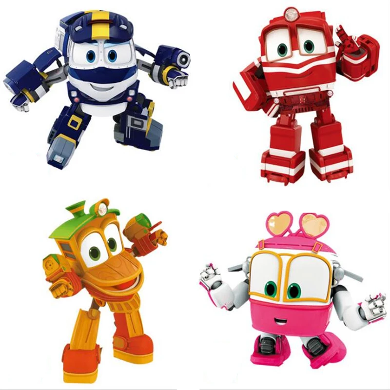 NEW 4pcs/lot Robot Trains figures Transformation robot Kay Train Deformation Train Car Action Figure Toys for children