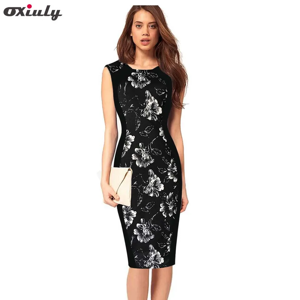 elegant round neck printed bodycon dress