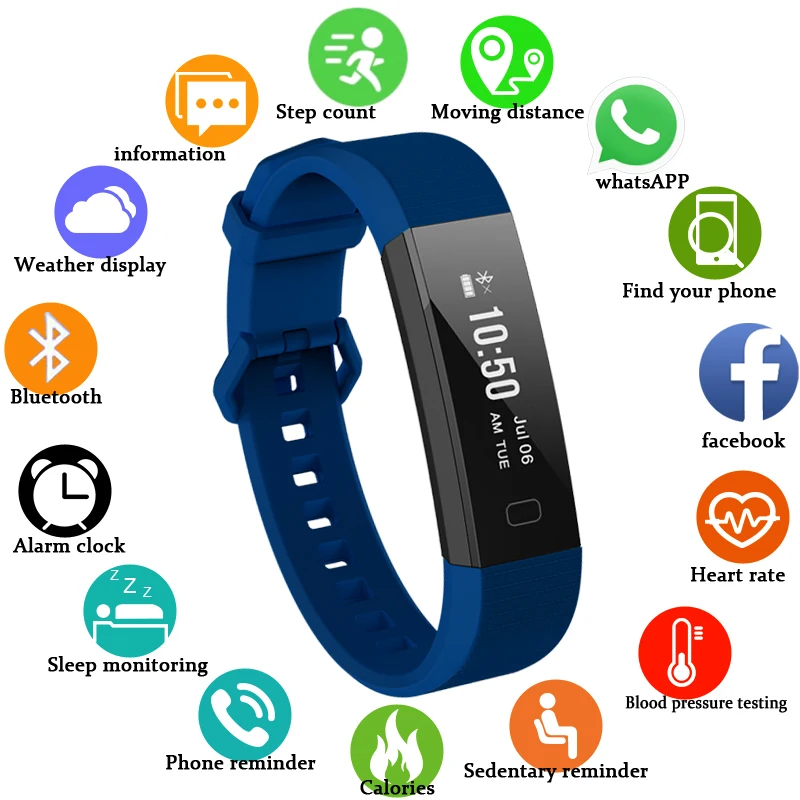BANGWEI Smart Bracelet Pedometer IP67 Waterproof Blood Pressure Heart Rate Monitor Activity Tracker Wristband Smartband | Электроника