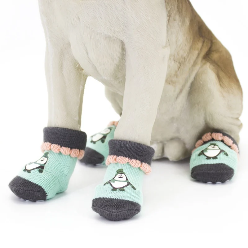 4 шт./компл., теплые зимние носки для щенков, мягкие хлопковые вязаные носки для домашних животных, милые Нескользящие нескользящие носки с рисунком, обувь для щенков