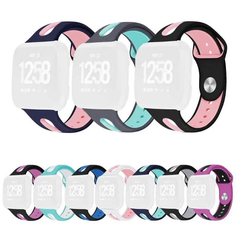 

S L Size TPU Porous Dual Color Watch Band Bracelet Wrist Strap Reverse Watch Buckle Replacement for Fitbit Versa Smart Watch New