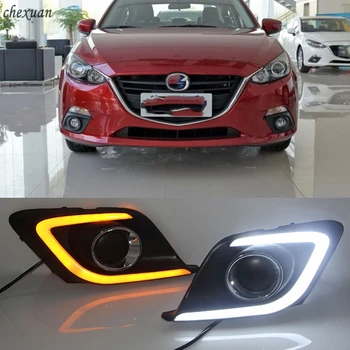 

CSCSNL 1 set turn yellow Signal Light DRL daytime running lights with fog lamp hole for Mazda 3 axela 2014 2015 2016