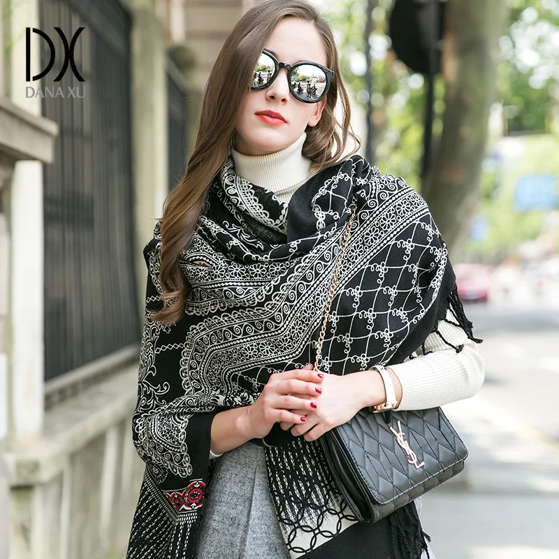 Online Marca de lujo bufanda Pashmina Echarp abrigo de Cachemira chal bufanda de Invierno para mujer bufandas borlas manto largo Bandana escudo facial