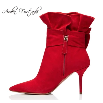 

Fashion office lady women's shoes winter 2019 pointed toe red stilettos heels 12cm stilettos heels zipper white women's boots