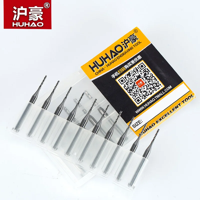HUHAO 10pc/lot 3.175mm PCB Drill Bit Set PCB Router Bits Left Spiral PCB Milling Cutter Down Cut Corn End Mill Engraving Bit CNC