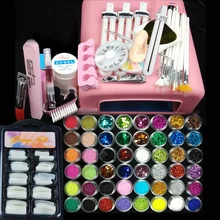 36w uv pink lamp manicure set Nail Art UV Gel Kits sets Tools Brush Tips Glue Acrylic Powder