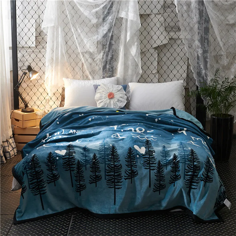 

Stylish Blue Fantasy Cartoon Pattern Bedding 1PC Bed Blanket Fleece Blankets For Bed Throw Blanket Machine Washable Home Textile