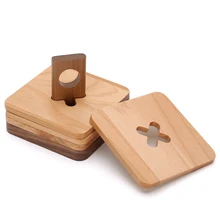 3," квадратный Массивная древесина клена набор подставок с твердой грецкого ореха деревянная база Набор ковриков изоляционный коврик украшения стола