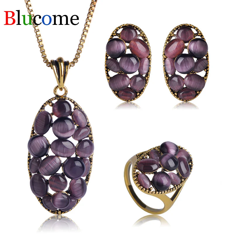 

2018 New Purple Necklace Earrings Grape Shape Simulated Opals Jewelry Sets Women Wedding Banquet Party Accessories Gift