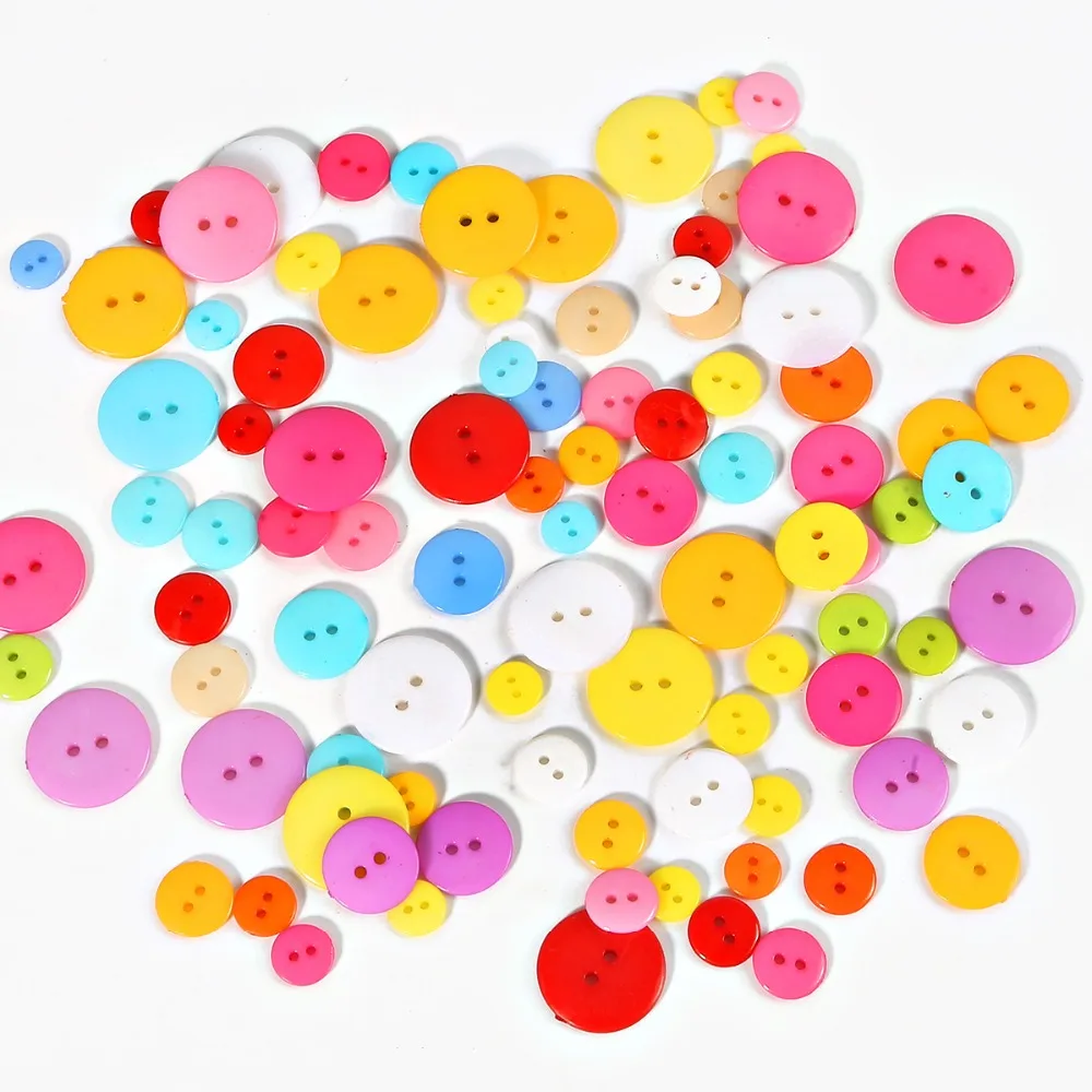 50/100pcs Kids Sewing Buttons Plastic Clothes Tools 2 Holes 9/10/11/12/15/20MM Round Shape Random Colors Garment Accessories