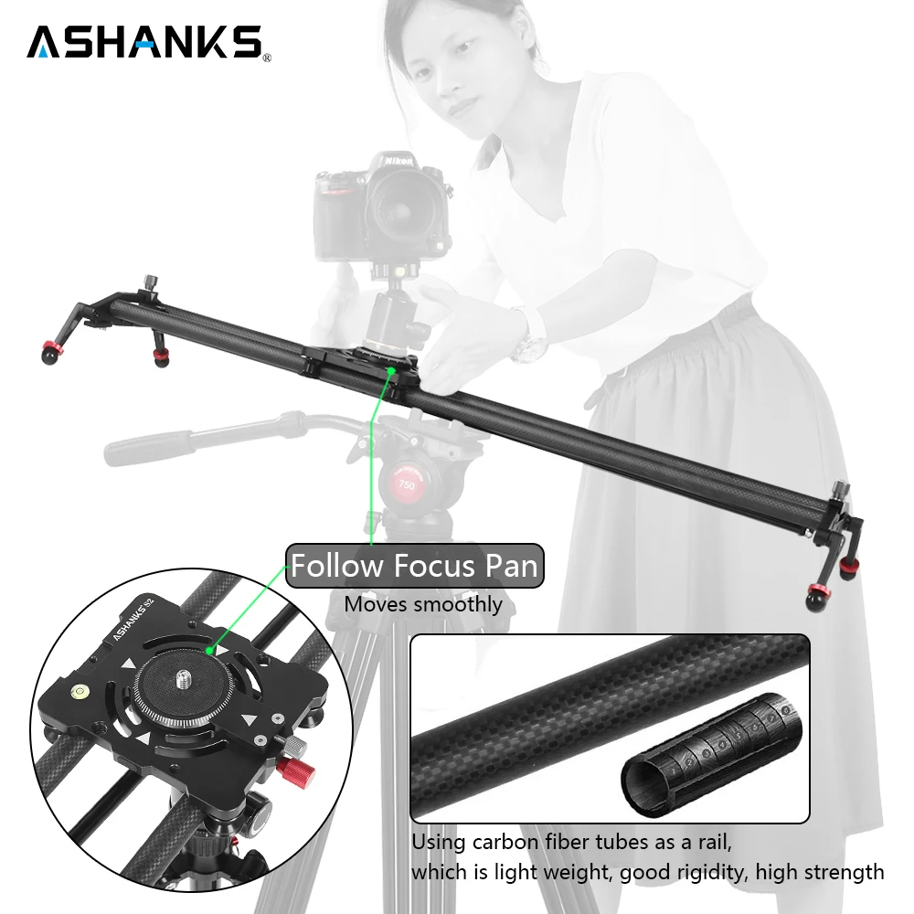 ASHANKS S2 Track Camera Slider Carbon Fiber Adjustable Angle Tube Follow Focus Pan for Stabilizer DV DSLR Camera Video Shooting