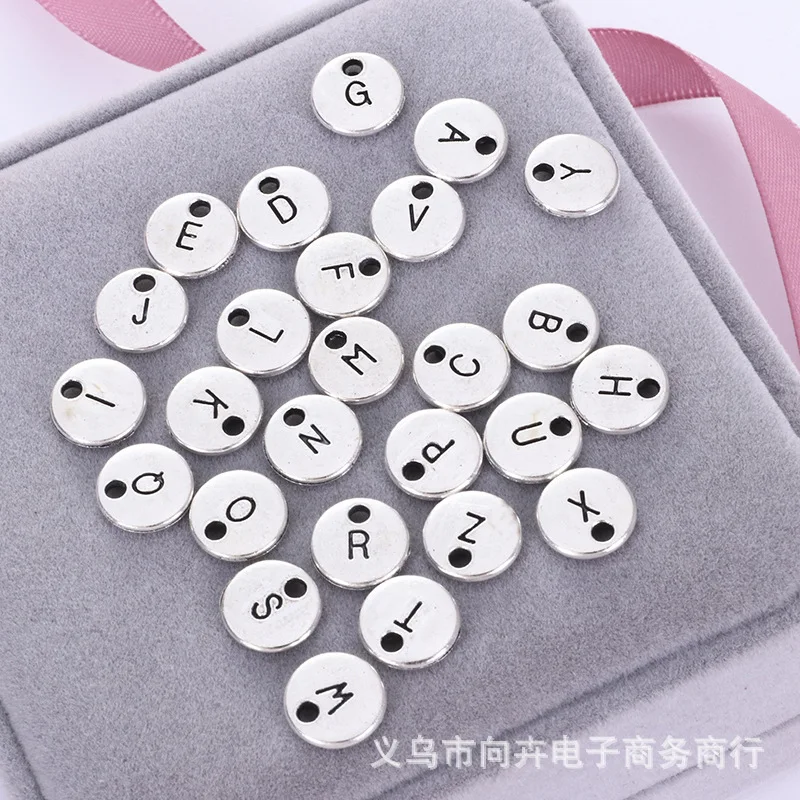 

100PCS 10MM Silver A-Z Alphabet Letter Charms Alloy Double Face Letter Pendant For Necklace