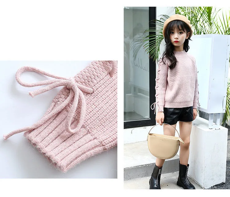 knitted big girls sweaters winter 2017 autumn knit sweaters for girls' school clothing solid pink brown long sleeve tops 5 6 7 8 9 10 11 12 13 14 15 16 years little big teenage girls  sweaters for children girls sweaters  (12)