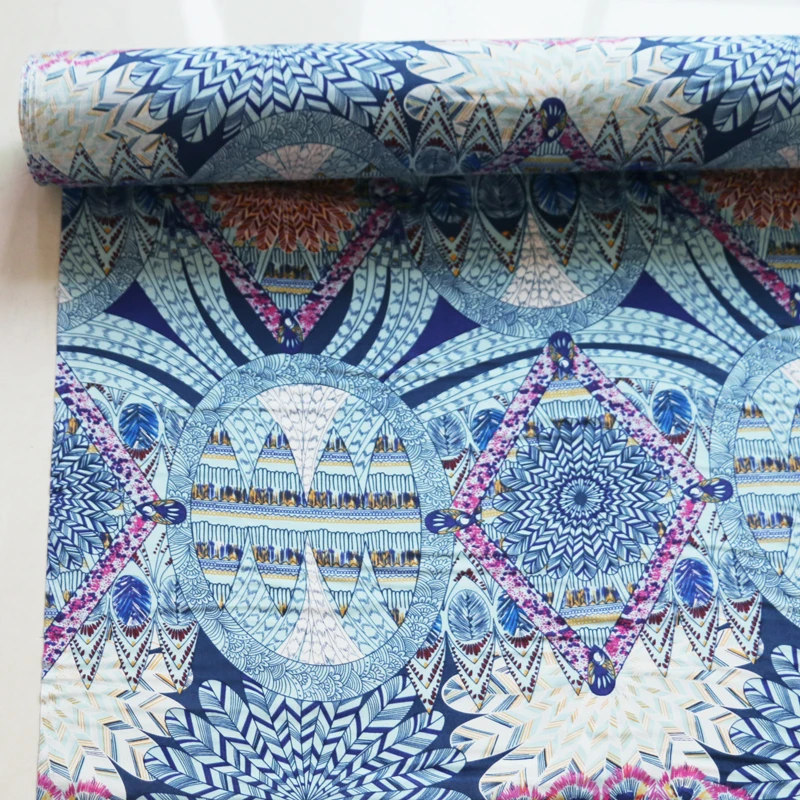 

Patchwork Silk Cotton Fabric Blue Bohemian Material Natural 100cm*140cm