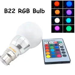 LED B22 RGB лампа 3 Вт 110 В 220 В A60 штык прожектор лампы RGB свет шарика с RGB пульта дистанционного управления для украшения дома