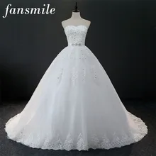 Fansmile настоящие фотографии винтажные кружевные платья Vestidos de Novias Свадебные платья Длинный Шлейф под заказ плюс размер Бальные платья FSM-235T