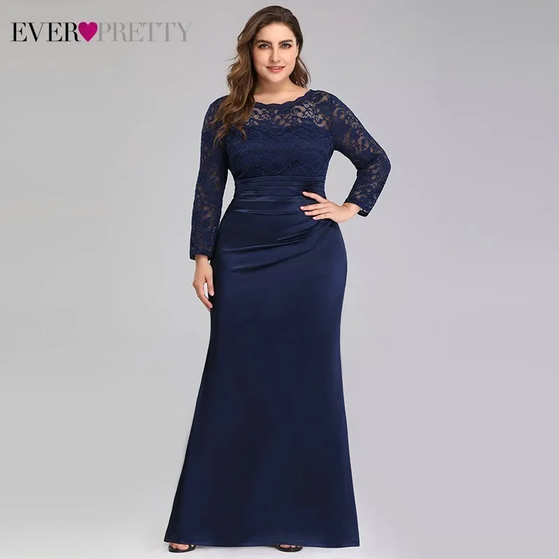 US $38.49 Plus Size Evening Dresses Long Ever Pretty Ep07584nb Elegant Lace Long Sleeve Mermaid Formal Party Gowns Robe De Soiree Rouge
