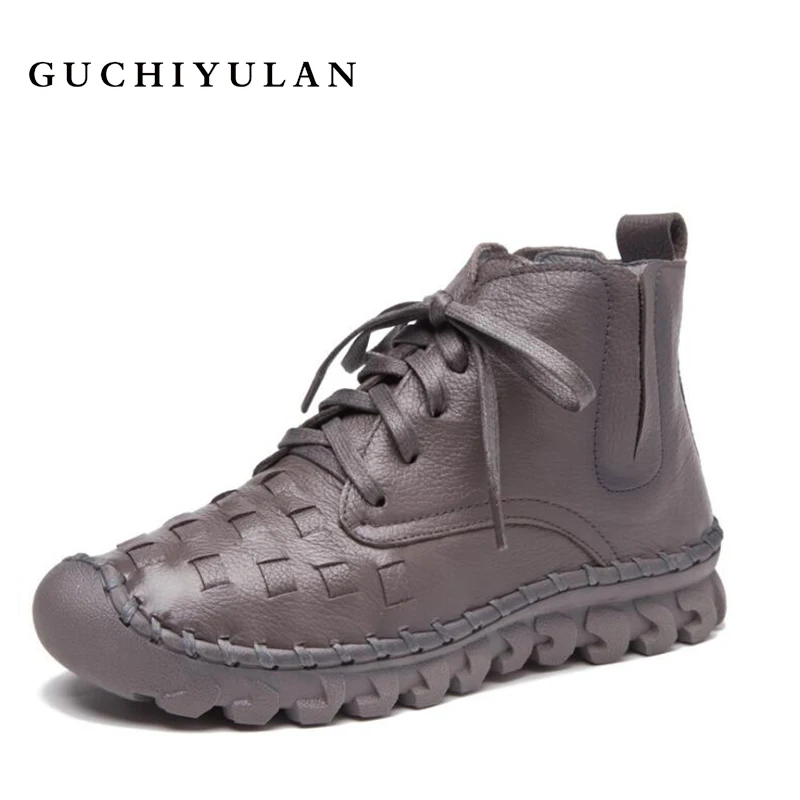 

women winter shoes Size 35-42 new Design Genuine Cow Leather Short Boots Women Leisure Fashion Women Lace Up Shoes Platform Boot