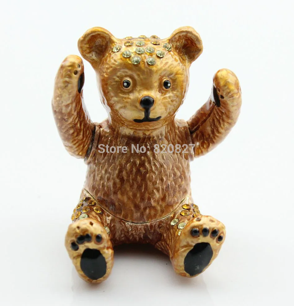 Tiny Cute Bear Trinket Gifts Box with Czech Crystals Decro