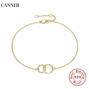 

Canner Simple Double Circle Bracelet 925 Sterling Silver Bracelets Silver Gold Color Bangles For Women Wedding Jewelry Gift