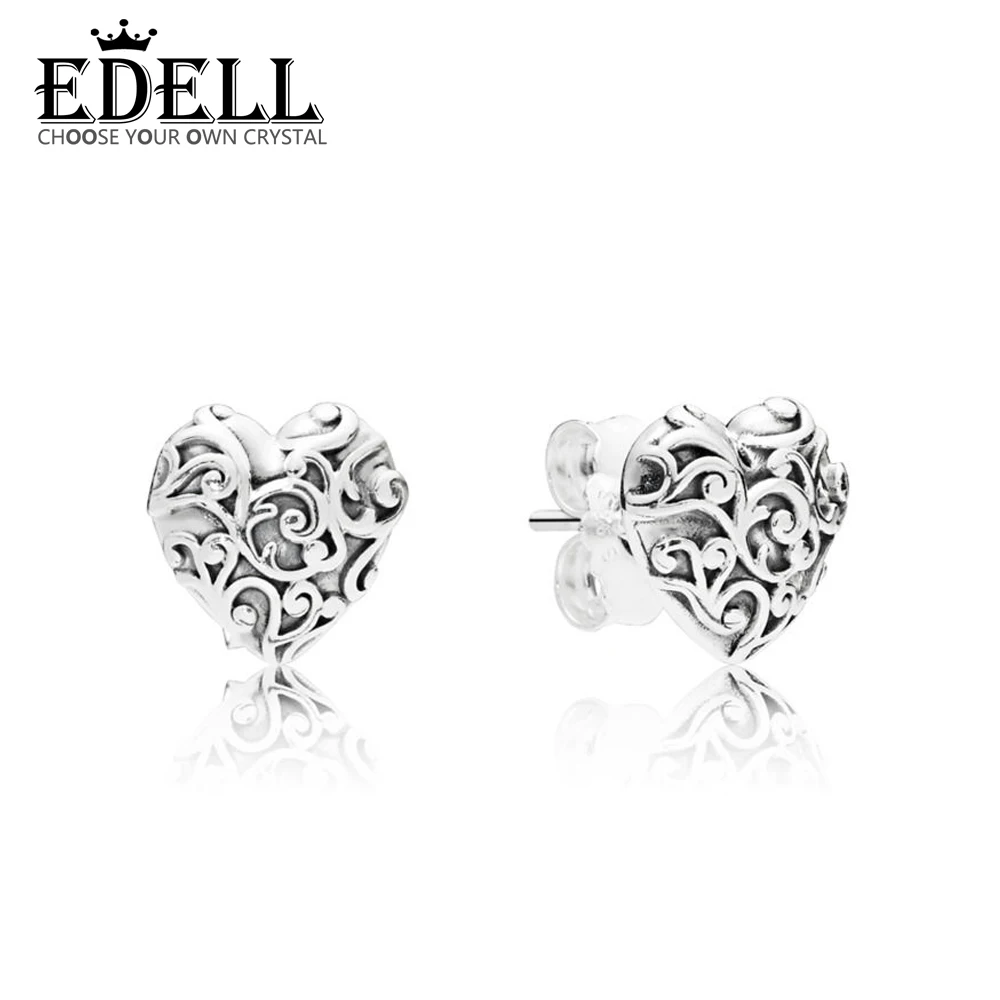 

EDELL 100% 925 Sterling Silver New Glamorous Pleasing 297693 REGAL HEARTS EARRING STUDS Original Jewelry Women's Holiday Gift