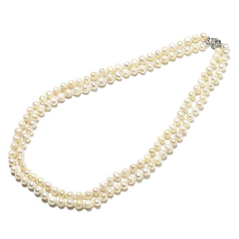 

The7-8 mm Customized Freshwater Natural Chain Type Necklace with Milk white add 2 rows Cute and small beads