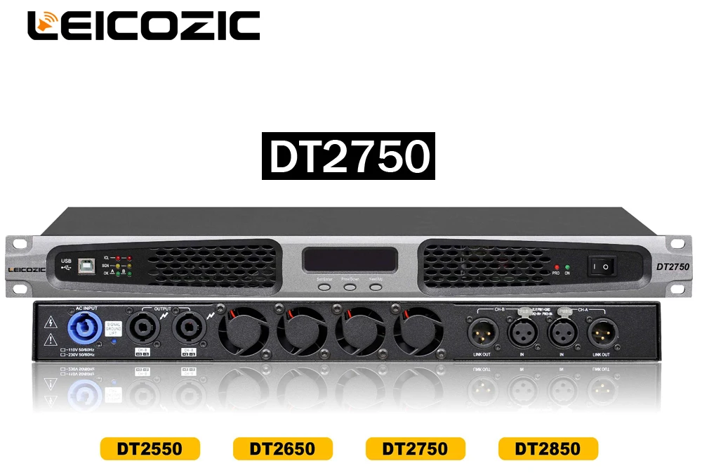 Leicozic DT2750 Aduio усилитель 750 Вт предельная долговременная мощность 1200 w 4 Ом класса d профессиональный мощный источник питания усилителя переключения Pro усилитель