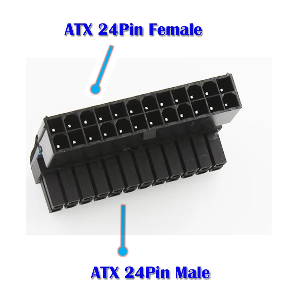 ATX 24Pin الإناث إلى 24pin الذكور 90 درجة محول الطاقة اللوحة اللوحة 24 دبوس موصل ل المكتبية PC كابل الطاقة إمدادات