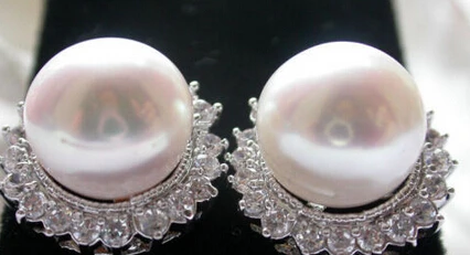 

hot sell new - free shipping 13377 AAA++ 11-12mm ROUND WHITE PEARL Mosaic Lotus EARRING SILVER