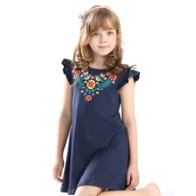 Little Bitty Sleeveless Dress cotton kids girl dress 3-12T children clothes embroudery flowers butterflies hot sell baby dress hot sell christmas blue nativity dress boutqiue baby girl hot style dresses
