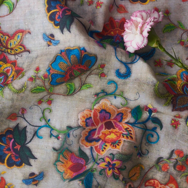 Высококачественная чистая ткань рами со стереозвуком, цветная вышивка tissu, Высококачественная цельная Ткань для шитья одежды