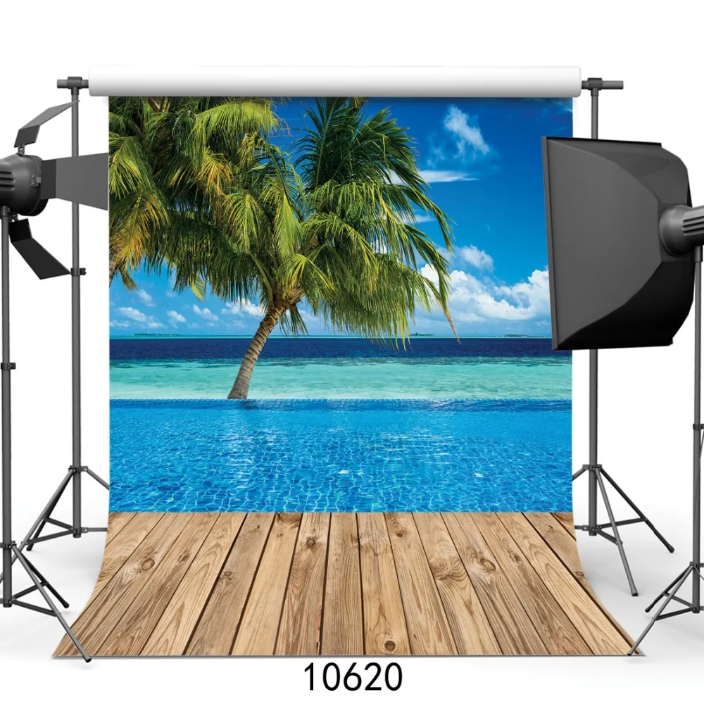 

10x10ft Coconut tree Beach Summer background photography backdrop Photo studio prop Vinyl cloth