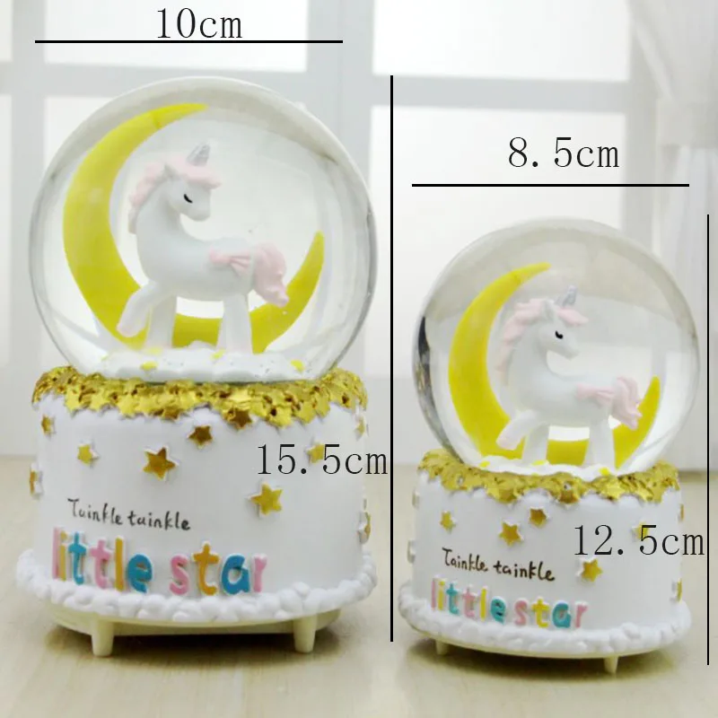 12,5 cm unicornio cristal nieve globos caja de música vidrio hogar cafetería decoración Navidad cumpleaños boda San Valentín regalo