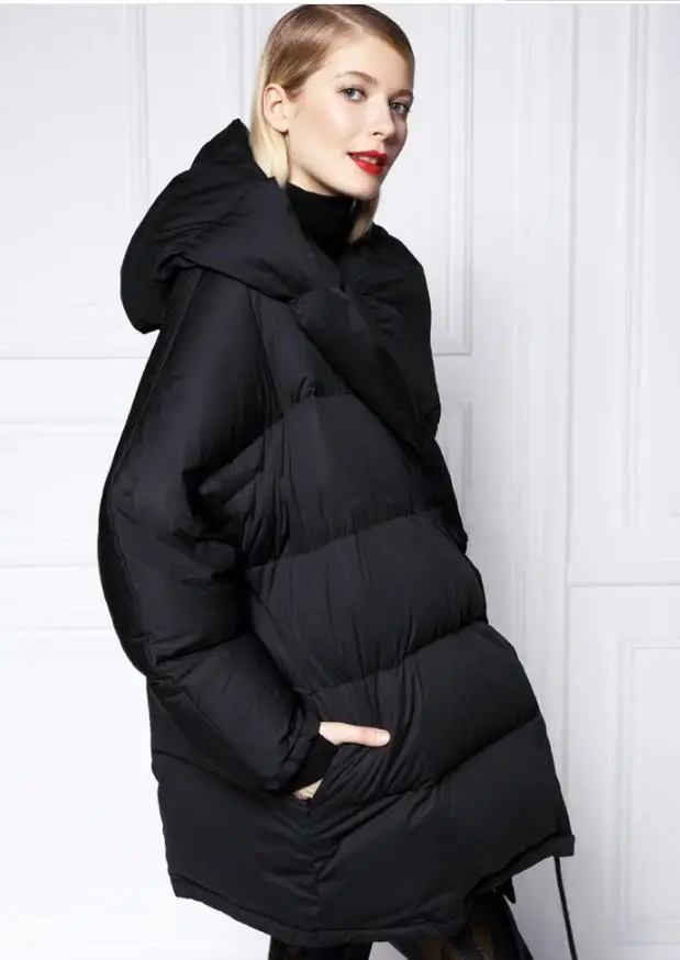 Женская свободная куртка с капюшоном, пальто размера плюс, пуховое пальто, повседневное зимнее пальто - Цвет: Черный