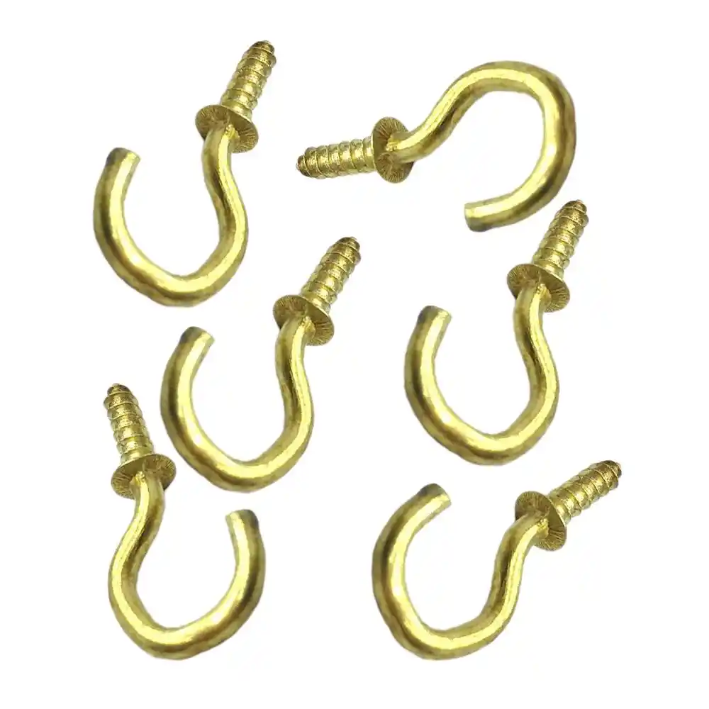 40pcs Brass Plated Cup Hooks Question Mark Eyebolts Screw Ceiling