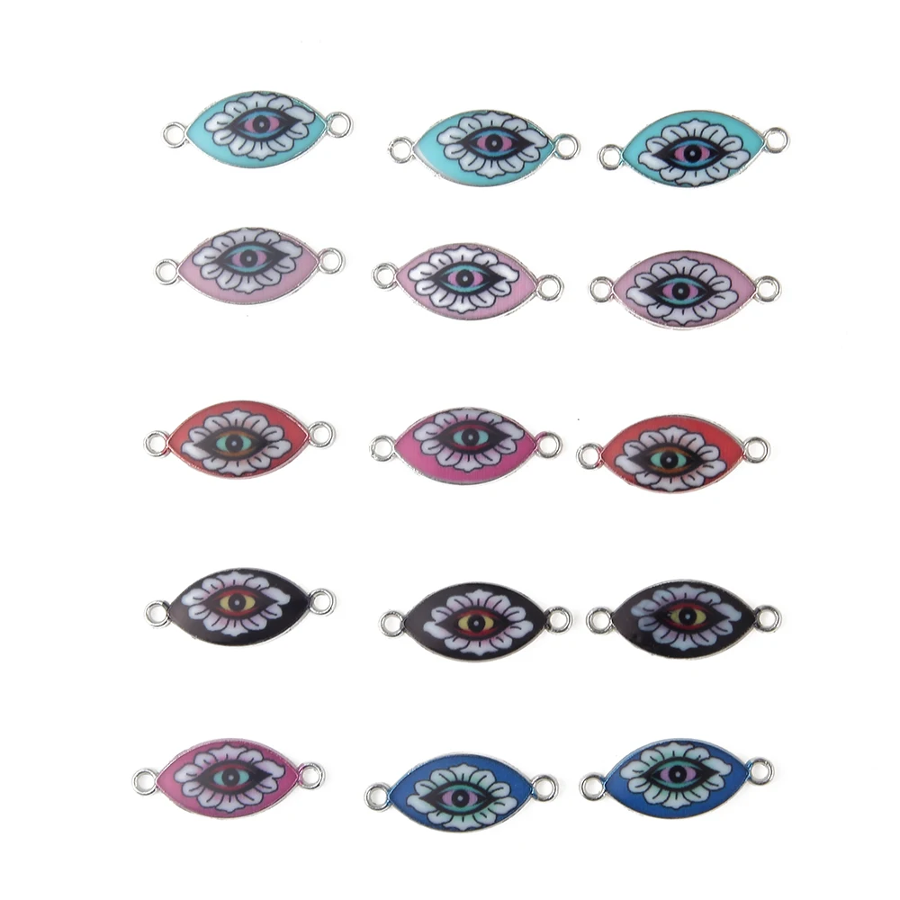 

10pcs Mixed Color Enamel Art Oil Drop Eyes Charms Connector For Women Men DIY Necklace Bracelet Jewelry Accessories 15*15mm