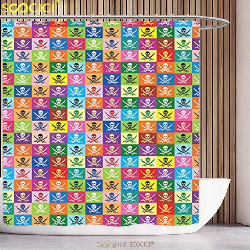 

Waterproof Shower Curtain Skulls Decorations Skull And Swords Pirate Flags Jolly Roger Colorful Design Bathroom Decor Set