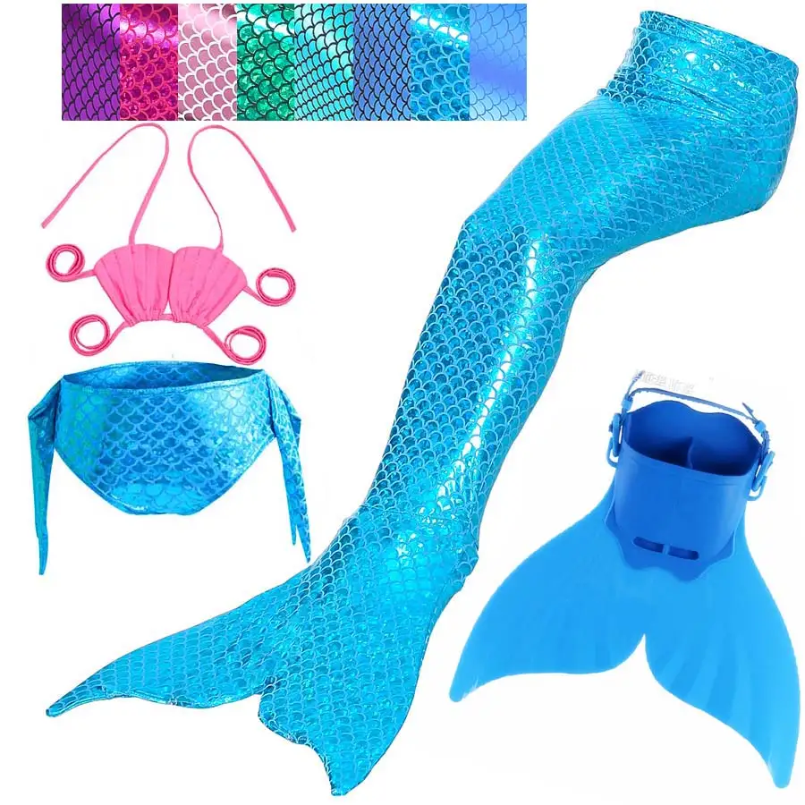 

4PCS/Set 8 Colors Swimming Mermaid Tail Children Girl Swimmable Mermaid tail with Monofin Flipper Girl Swimsuit for Kids Fins