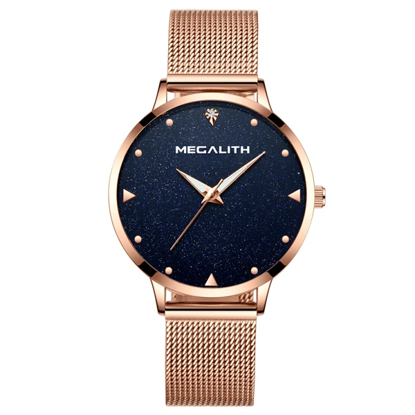 MEGALITH Роскошные модные наручные часы женские часы Топ люксовый бренд Простой стиль кварцевые часы женский, сетчатый ремешок Relogio Masculino - Цвет: 8002